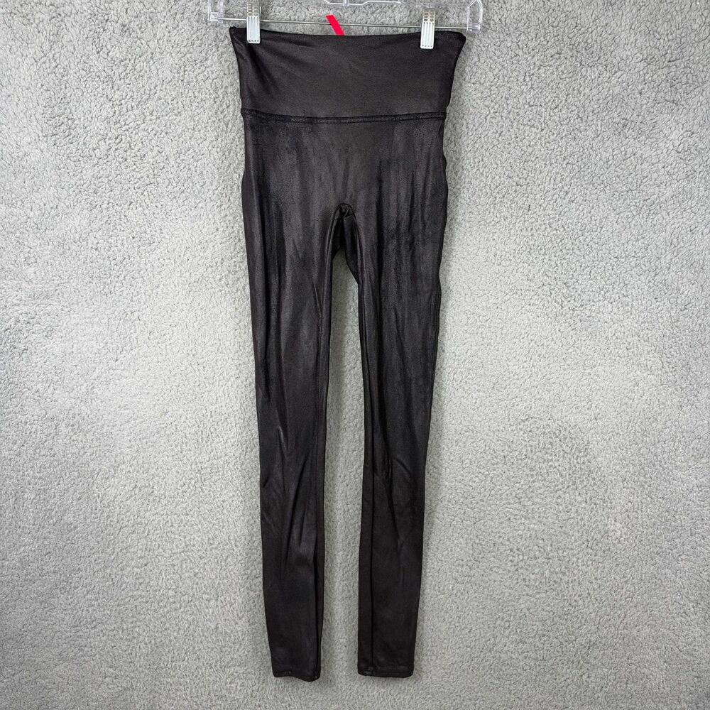Spanx Faux Leather Leggings Womens Small Black High Rise Shaping Style 2437